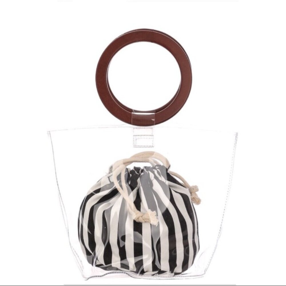Last 1! CLEAR BAG WOODEN TOP HANDLE